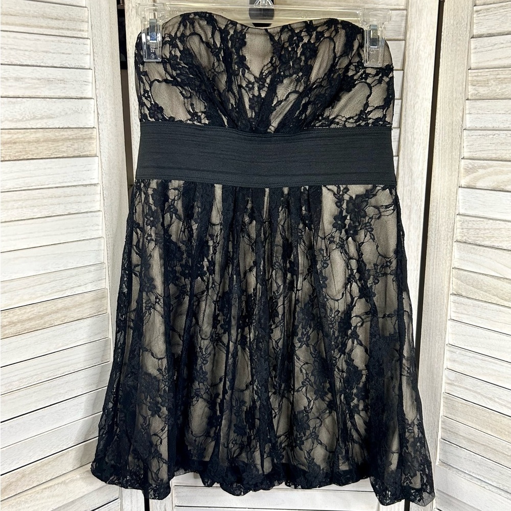 Poetry Clothing Babydoll Flare Tan and Lace Strapless Formal Top Medium